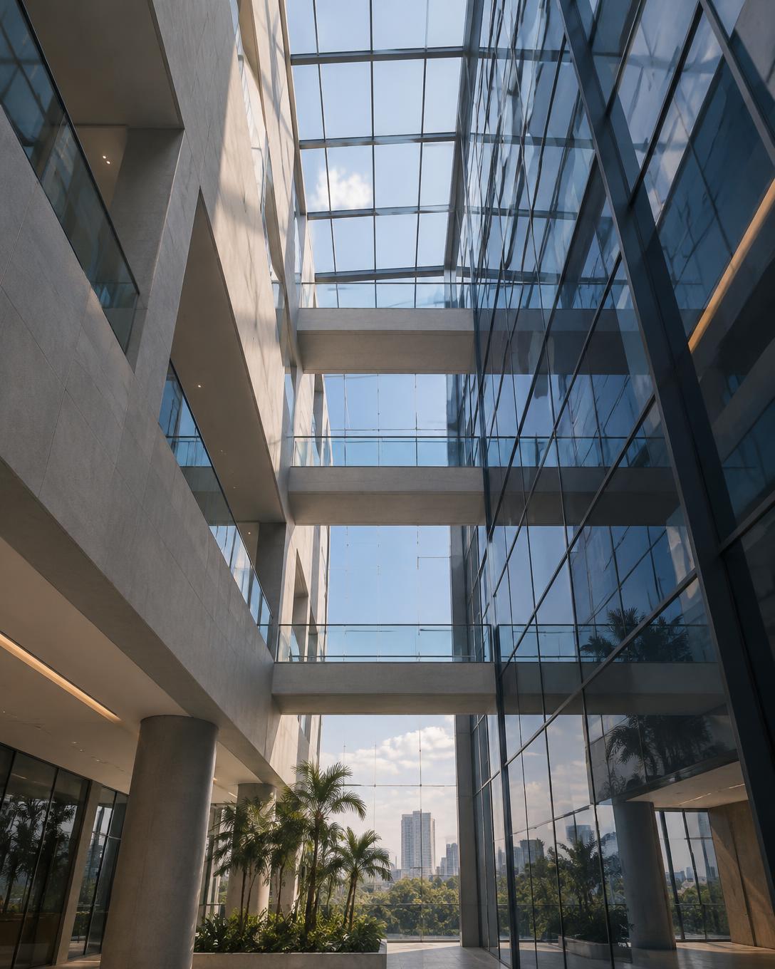 Arquitetura corporativa contemporânea que expressa estrutura e precisão